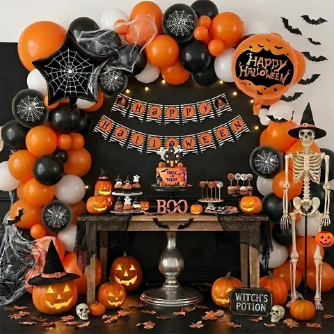 Halloween Party Decoration Balloon Arch Kit Spiders Skulls Pumpkin Foil Balloons Set For Halloween Event Home Decor