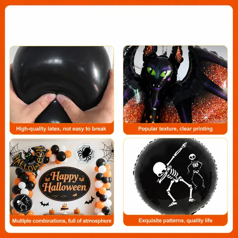 Halloween Balloon Arch Chain Kit Black Orange White Latex Balloons With Bat Spider Ghost Foil Balloons For Party Decor