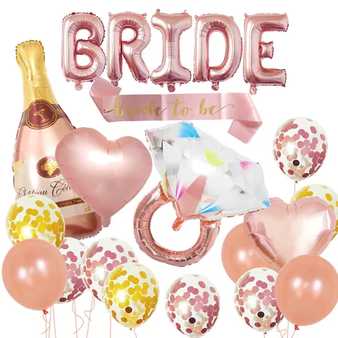 Bachelorette Party Decorations Rose Gold Letter Foil Balloons Set Bridal Shower Engagement Party Supplies