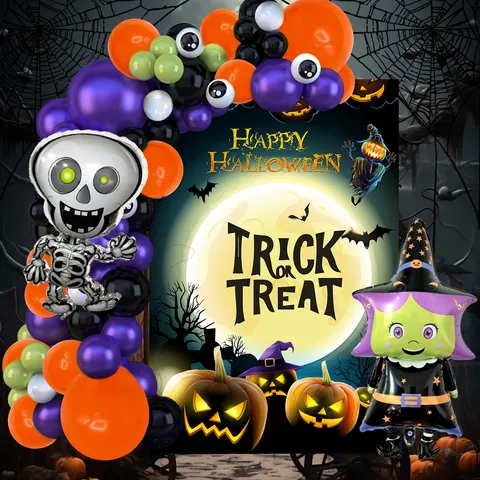 Halloween Balloon Arch Kit Skeleton Witch Aluminum Foil Balloons Party Decor Supplies Festival Atmosphere
