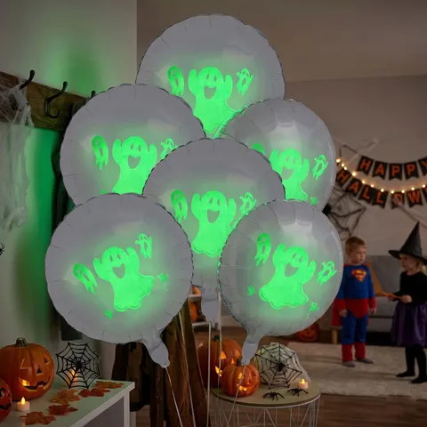 Σετ Φωτεινών Μπαλονιών Αλουμινίου Halloween Θέμα Κρανίο Φάντασμα Διακόσμηση Πάρτι