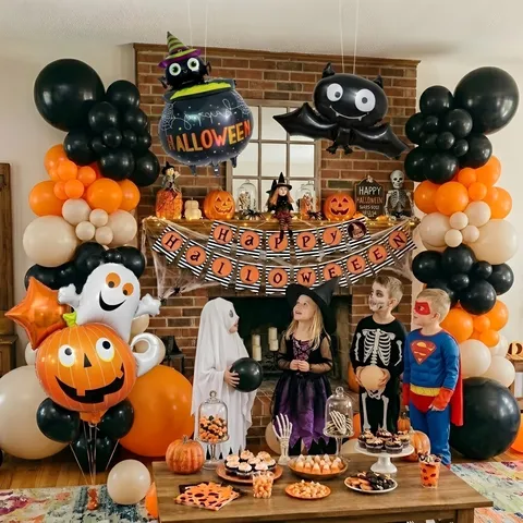 Halloween Aluminum Foil Balloons BOO Round Balloon Set Party Decorations Spooky Theme Festival Party Supplies