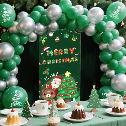 Christmas Balloon Arch Kit with Green Backdrop Latex Balloons Party Decorations for Holiday Celebration