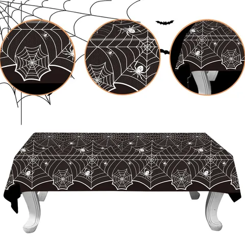 Mantel de Fiesta de Halloween Plástico Telaraña Negra Paño de Mesa Decoración de Fiesta Espeluznante Cubierta de Mesa Suministros de Eventos