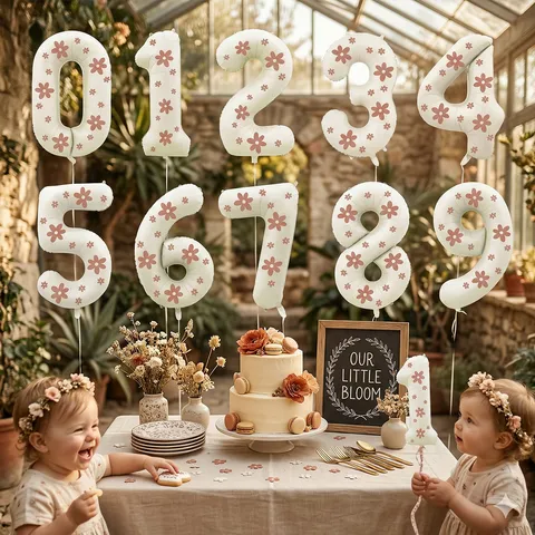 Palloncino con Numero in Foil di Alluminio Floreale Bianco Latte Palloncino Digitale Margherita Vintage Festa di Compleanno Matrimonio Decorazione