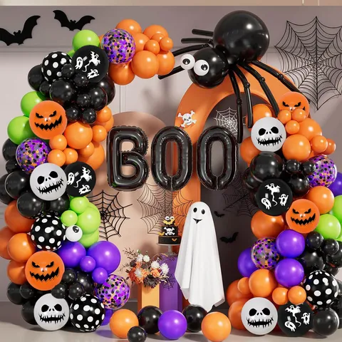 Halloween Ballon Slinger Boog Set Met BOO Folie Ballonnen Latex Spin Ballonnen Voor Halloween Feest Decoraties