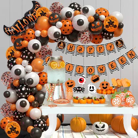Halloween Balloon Garland Arch Kit With Foil Balloons Banner Pumpkin Bats Halloween Party Decorations Supplies