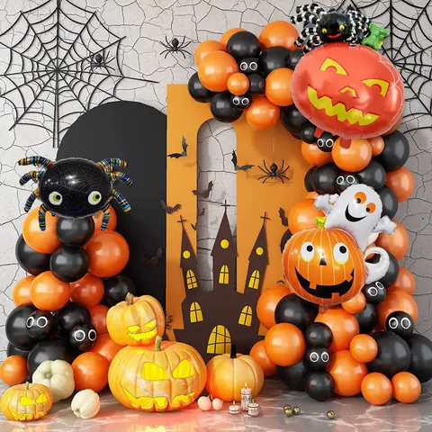 Ballons en Latex d'Halloween Kit d'Arche de Ballons Imprimé Citrouille Chauve-souris pour Décoration de Fête d'Événement
