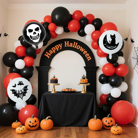 Halloween Party Balloon Arch Kit Black Red White Latex Foil Balloons Spooky Bat Spider Skull Decor Set For Festival Celebration