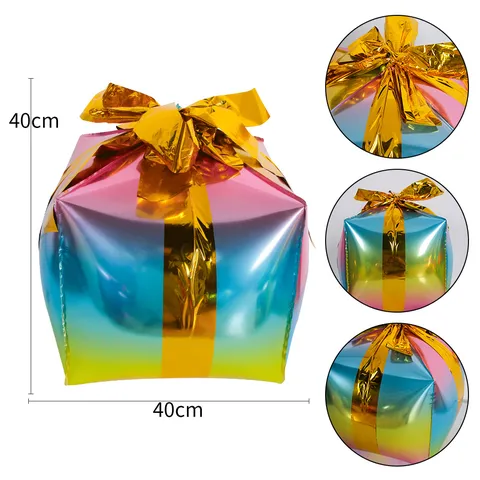 Palloncino in Pellicola di Alluminio Scatola Regalo di Natale Palloncino Cubo a Sei Facce Con Fiocco per Forniture per Feste