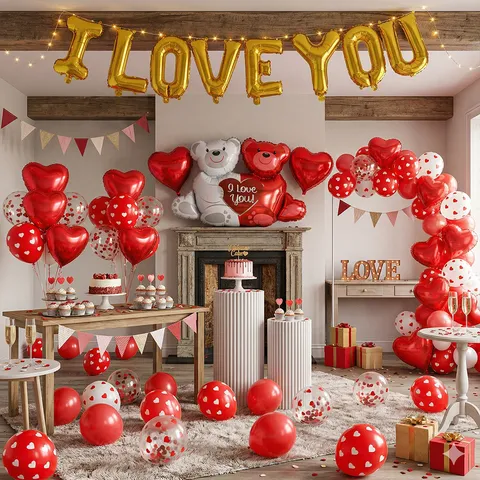 Valentine's Day Hugging Bear Balloon Set Rose Foil Balloons Romantic Proposal Wedding Party Decoration Photo Props