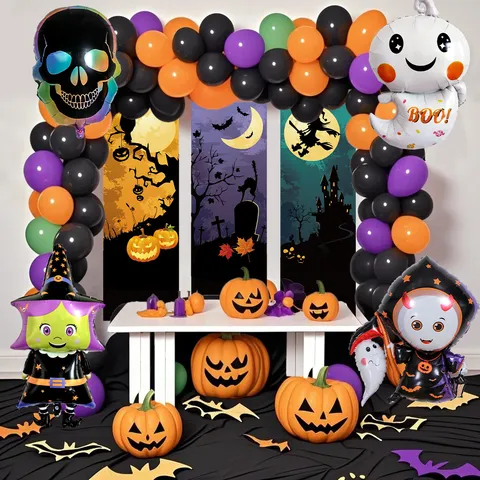 Halloween Balloon Arch Kit Skeleton Witch Bunting Banner Party Decoration Theme Set For Festival Party Supplies