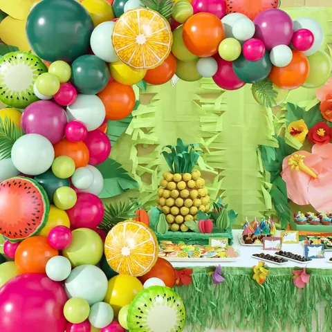 Hawaiian Birthday Balloon Set Latex Balloons Fruit Aluminum Foil Balloons Party Atmosphere Decoration Props Kit