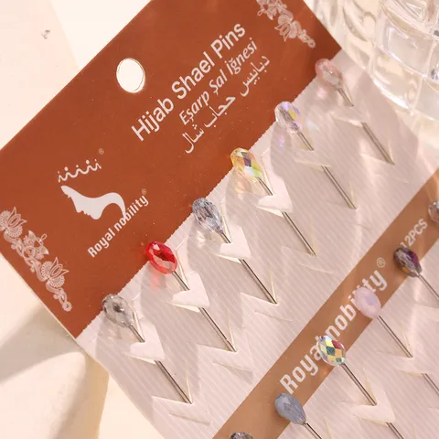 Multicolor Crystal Hijab Pins Set Decorative Scarf Shawl Pins Metal Head Muslim Hijab Accessories Fashion