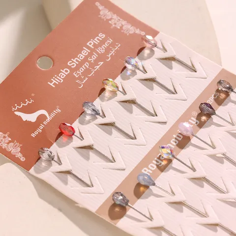 Multicolor Crystal Hijab Pins Set Decorative Scarf Shawl Pins Metal Head Muslim Hijab Accessories Fashion