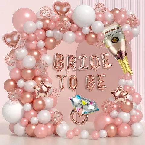 Rosé Goud Vrijgezellenfeest Decoraties Ballonboog Kit Met Letter Folie Ballonnen Champagne Fles Ring En Kroon Sjerp Set