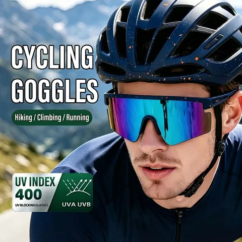 Occhiali da Ciclismo Sportivi Unisex PC Montura Picchiettata Occhiali da Sole Monopezzo Grandi per Bicicletta All aperto Uomo Donna
