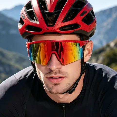 Occhiali da Ciclismo Sportivi Unisex PC Montura Picchiettata Occhiali da Sole Monopezzo Grandi per Bicicletta All aperto Uomo Donna