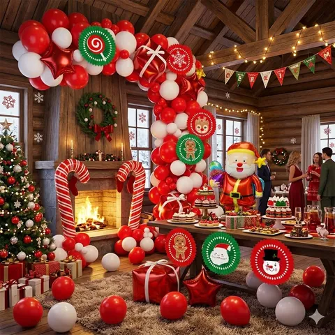 Kerst Ballon Slinger Boog Kit Rood Wit Groen Latex Ballons Kerstman Folie Ballon Feest Decoraties