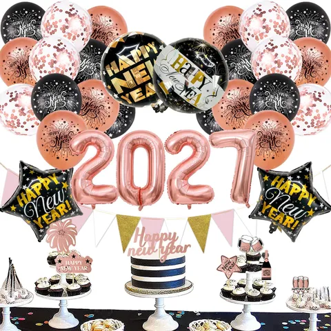Set di Decorazioni per Palloncini per Feste di Capodanno Palloncini in Foglio di Alluminio Stendardo Topper per Torte Forniture Festive