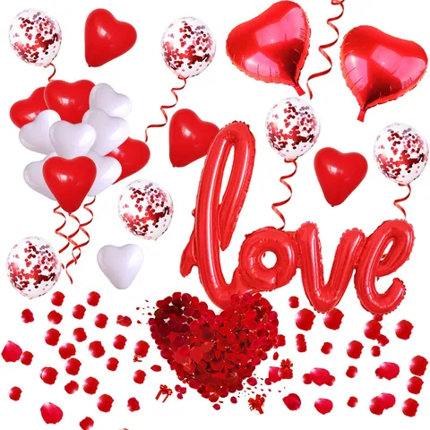 Valentine S Day Balloon Set Love Foil Balloons Heart Latex Balloons Rose Petals Wedding Party Decoration