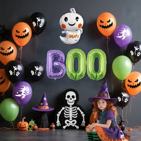 Κιτ Αψίδας Μπαλονιών Halloween Μαύρα Μωβ Πορτοκαλί Πράσινα Μπαλόνια Με Μπαλόνια Φάντασμα Boo Για Είδη Διακόσμησης Πάρτι