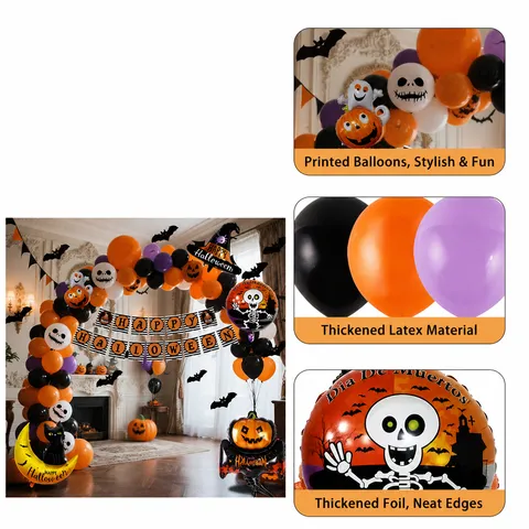 Kit Arco Palloncini Halloween Con Palloncini in Foil Zucca Pipistrello Ragno Striscione Decorazione Festa