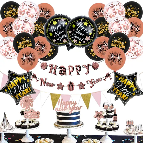 Set di Decorazioni per Palloncini per Feste di Capodanno Palloncini in Foglio di Alluminio Stendardo Topper per Torte Forniture Festive