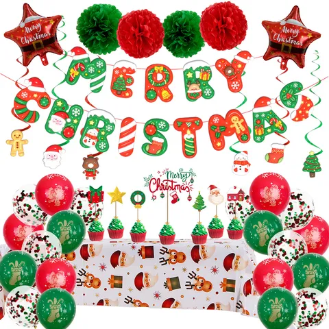 Set di Decorazioni per Feste a Tema Natalizio Babbo Natale Palloncini in Lattice Banner Sfondo Forniture per Feste