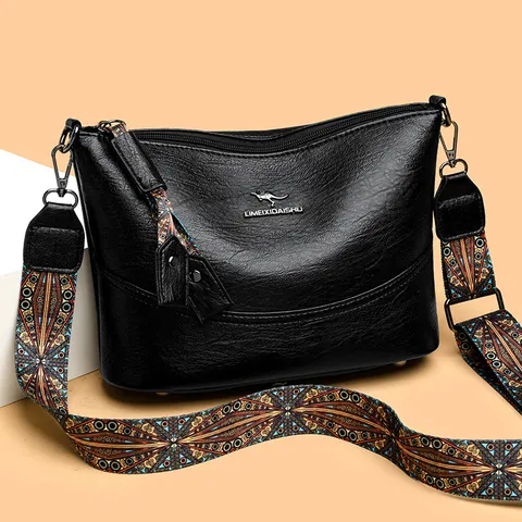 Γυναικείo Δερμάτινο Bucket Bag Τσάντα Χιαστί Ώμου Πολυεπίπεδη με Φερμουάρ Casual