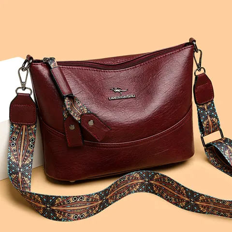 Γυναικείo Δερμάτινο Bucket Bag Τσάντα Χιαστί Ώμου Πολυεπίπεδη με Φερμουάρ Casual