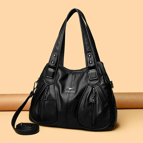 Dames Grote Capaciteit PU Leer Handtas Casual Tote Bag Mode Effen Kleur Schoudertas Met Ritsvakken