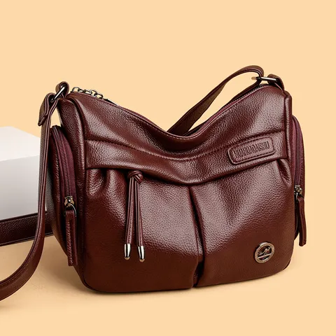 Women's PU Leather Crossbody Bag Casual Soft Leather Large Capacity Shoulder Bag Multi-Pocket Retro Tote Bag