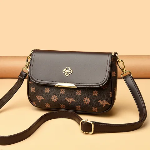 Sac Bandouliere Mode Femme en Cuir PU Sac d'Epaule Motif Monogramme Vintage Sac a Main Carre Decontracte avec Verrou en Metal