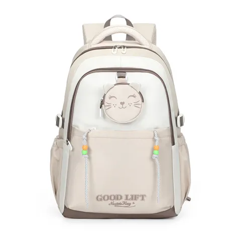 Japanese Style Star Print Backpack Women Nylon Casual Large Capacity School Bag Cute Cat Pendant Student Bookbag