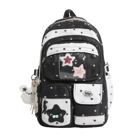 Japanese Cute Star Print Nylon Casual Backpack Large Capacity School Bag For Students Teen Girls Daily Travel Daypack
