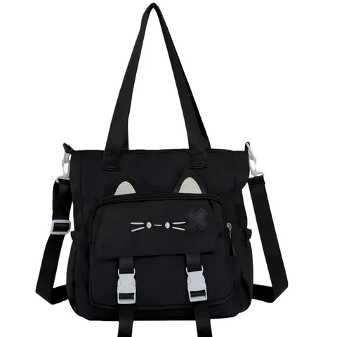 Cute Cat Nylon Backpack Large Capacity Student School Bag Casual Shoulder Crossbody Bag With Cat Ear Design
