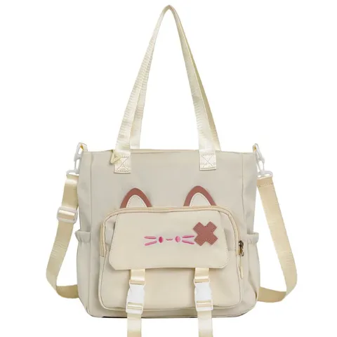 Cute Cat Nylon Backpack Large Capacity Student School Bag Casual Shoulder Crossbody Bag With Cat Ear Design