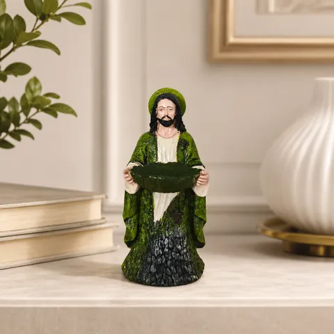 Resin Religious Figurine Bird Feeder Statue Hand Painted Christmas Decor For Garden Home St. Francis Character Sculpture Ornament