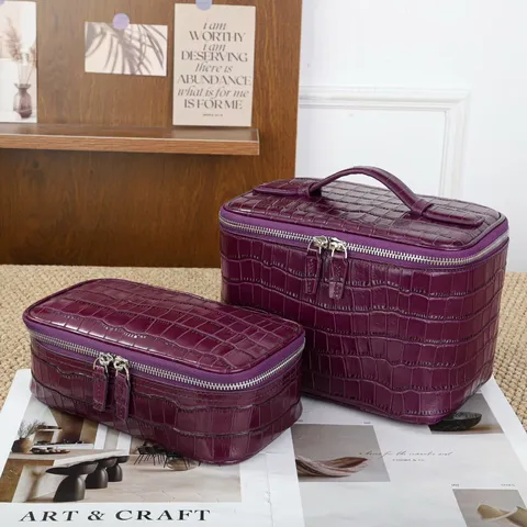 Vrouwen Krokodillenpatroon Toplaag Rundleer Cosmetische Tas Grote Capaciteit Draagbare Lederen Toilettas Reizen Make-up Organizer Tas