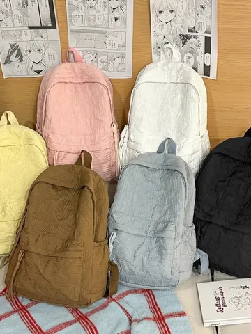 Zaino in Nylon Tinta Unita Minimalista Grande Capacità Motivo a Stelle Borsa Casual Scolastica per Donna