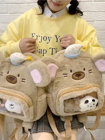 Zaino in Peluche di criceto Cartone Animato Carino Donne Design di Nicchia Ita Bag Zaino Casual Tuttofare