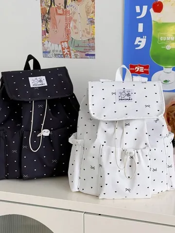 Zaino Carino a Pois e Fiocco Stile Ins Coreano Design di Nicchia Moda Versatile Casual Borsa Scolastica Studente Donne Uomini