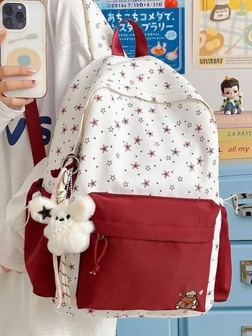 Zaino con Stelle Cartone Animato Stile Coreano Donna Grande Capacità Stile Universitario Zaino Scolastico per Studenti