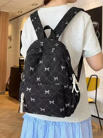 Stile Coreano Carino Fiocco Quadri Velluto a Coste Zaino Casual Per Donne Studente Borsa Per Libri Moda Scuola Daypack