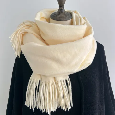 Bufanda de Imitación de Cachemira de Color Sólido para Mujeres Hombres Invierno Gruesa Cálida Chal con Borlas Calentador de Cuello Suave Accesorios Moda Unisex