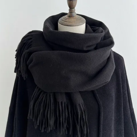 Bufanda de Imitación de Cachemira de Color Sólido para Mujeres Hombres Invierno Gruesa Cálida Chal con Borlas Calentador de Cuello Suave Accesorios Moda Unisex