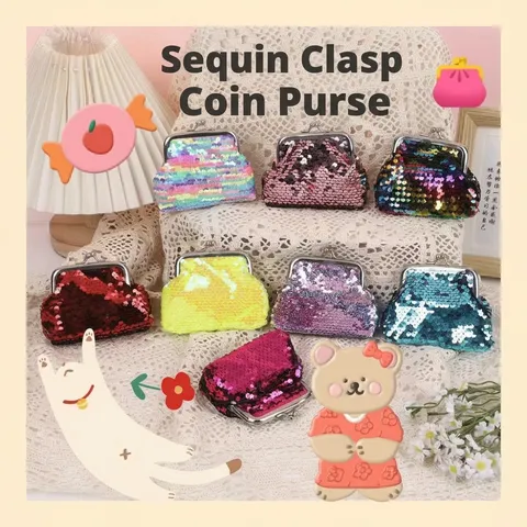 Simpatico Portamonete con Paillettes per Bambini Stile Occidentale Glitter Conchiglia Chiusura Metallo Mini Borsa Principessa Banchetto