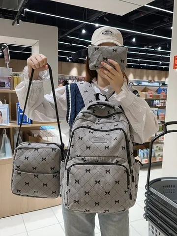 Zaino Casual in Nylon da Donna Carino Fiocco Borsa Scolastica per Studenti Moda Viaggio Zaino Informale