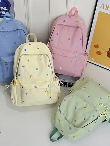 Nylon Casual Cute Cartoon Printed Backpack Gynaikeio College Style Foititiki Tsanta Megalis Horitikotitas
